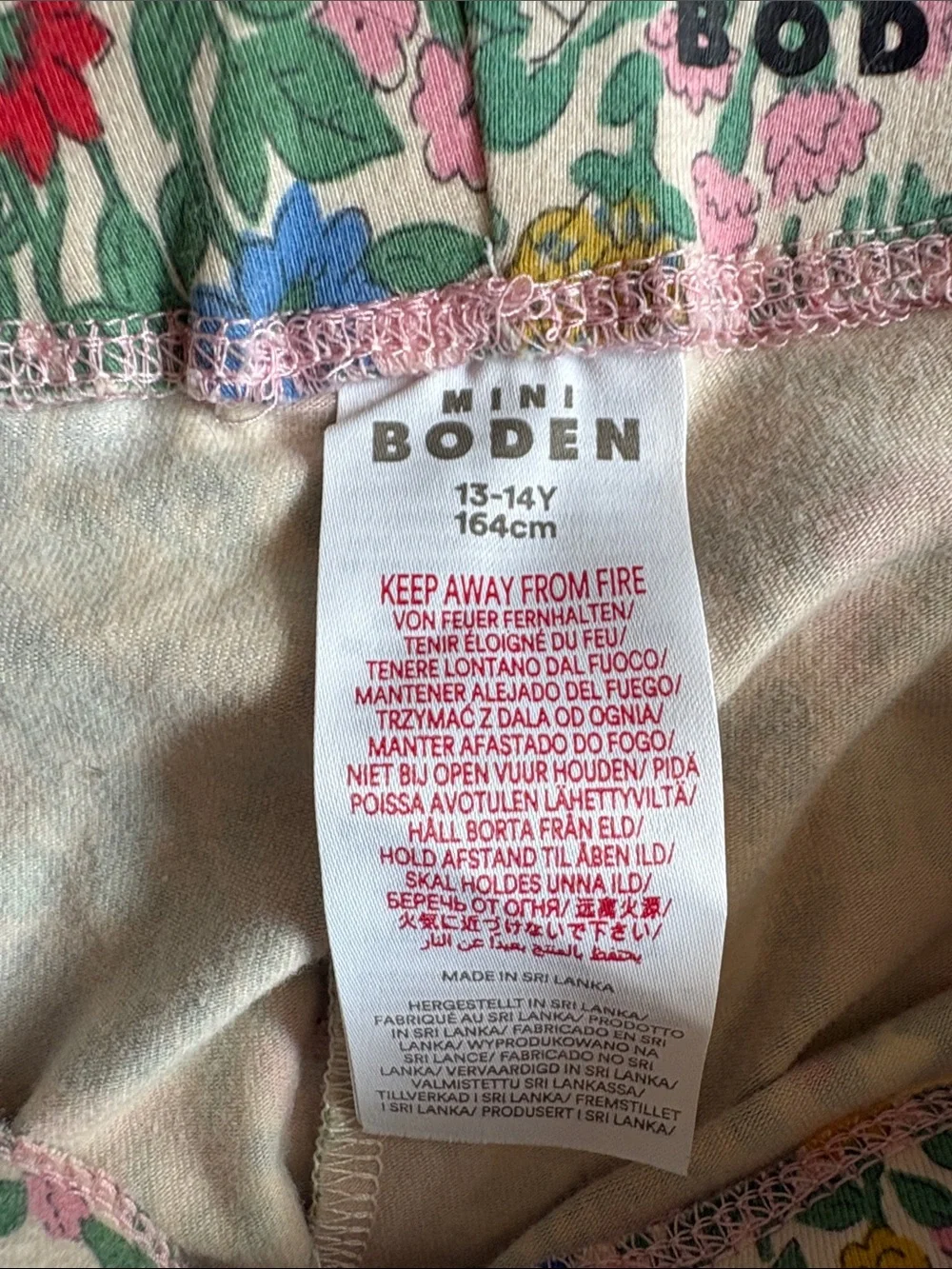 Mini Boden Floral Leggings in Green, Pink, Blue & Yellow, size 13-14. Like new